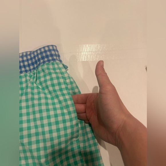 Crewcuts Swim Trunks Boys 12 Lined Gingham Green Blue Beach Ocean - Picture 9 of 12